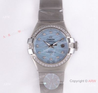 Swiss Replica Omega Constellation Stainless Steel Blue MOP Dial Watch 27mm